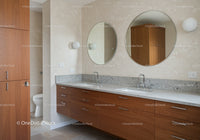 Modern Bathroom with Double Sink Vanity and Round Mirrors