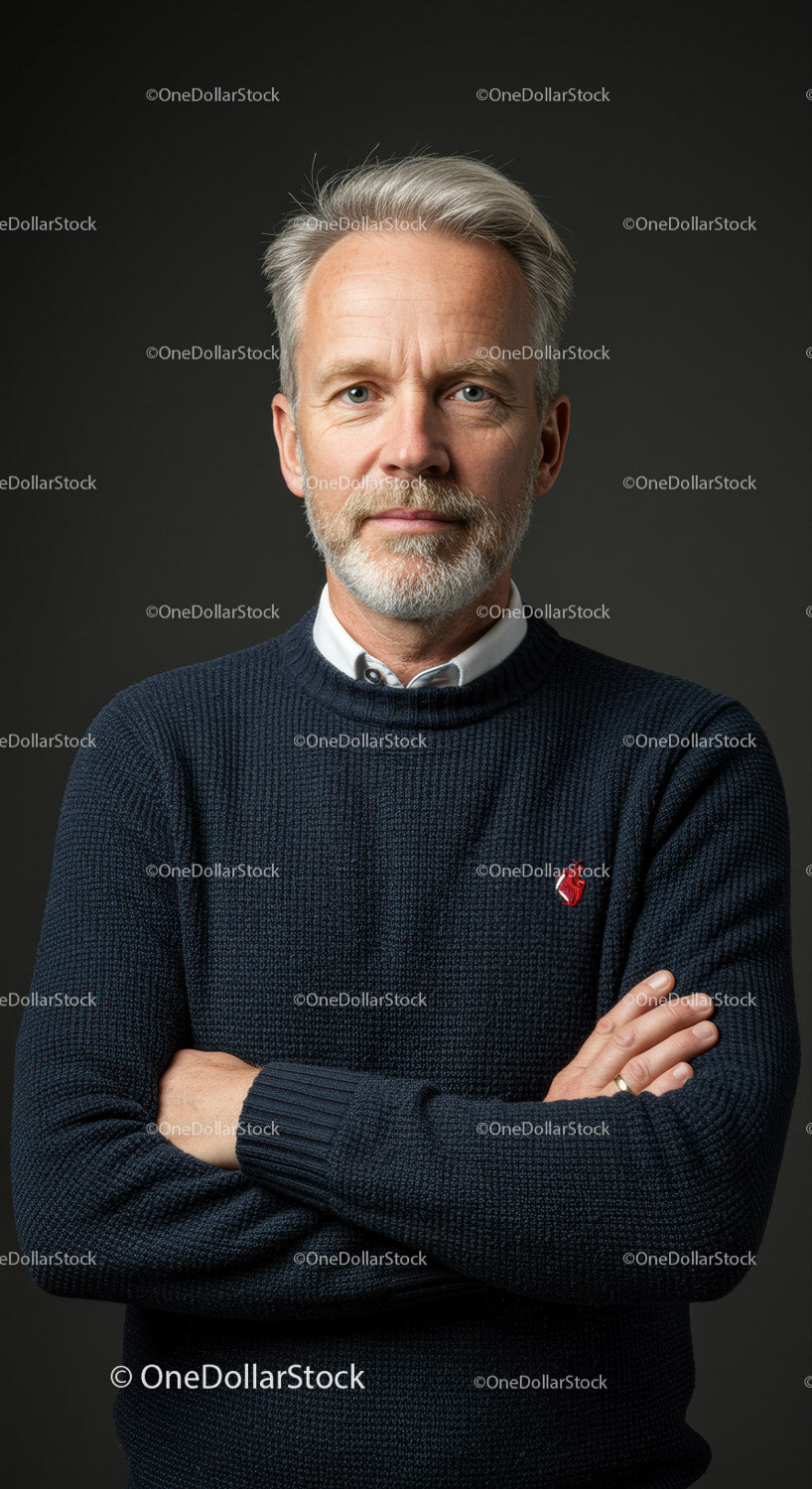 Confident Mature Male in Formal Sweater and Shirt Portrait