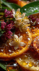 Vibrant Orange Slices with Jasmine Flowers and Citrus Zest