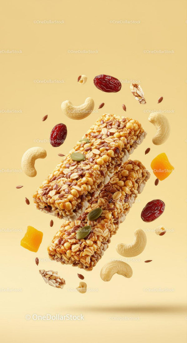 Granola Bars with Nuts and Dried Fruits Floating