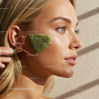 Close-up of Woman Using Jade Roller for Skin Rejuvenation with Green Dominant