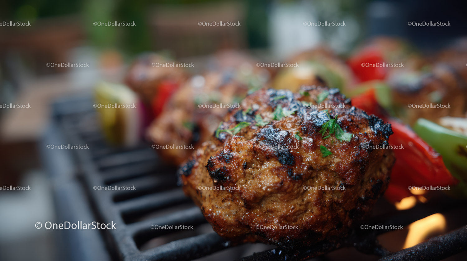 Juicy Grilled Meat Skewers on Barbecue Grill