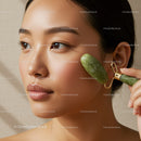 Close-up of Woman Massaging Face with Jade Roller for Glowing Skin