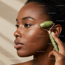 Close-up of a Woman Using Jade Roller for Facial Massage and Skin Care