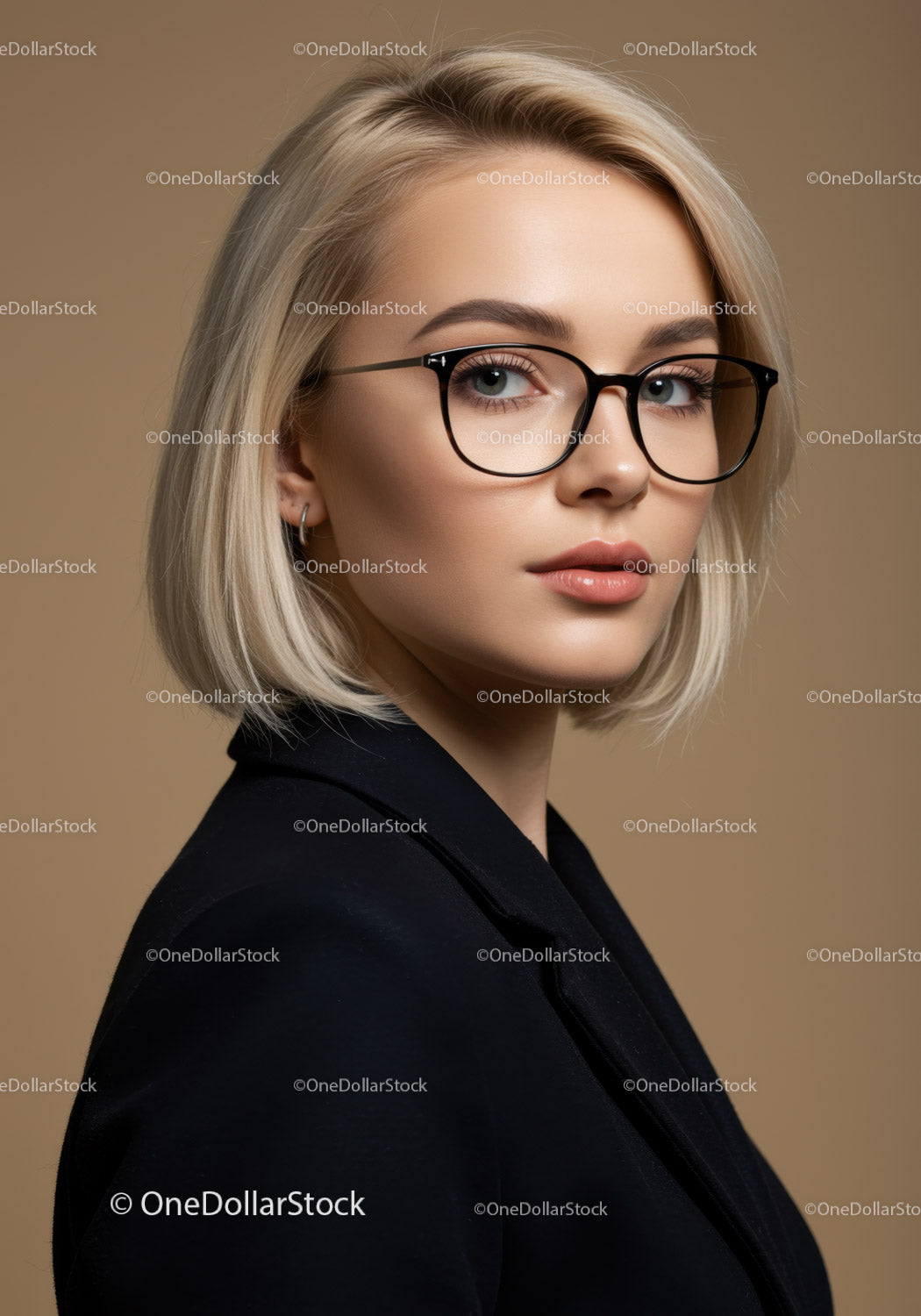 Elegancka bizneswoman z blond włosami w stylowych czarnych okularach