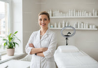 Smiling Female Healthcare Professional in Modern Medical Clinic