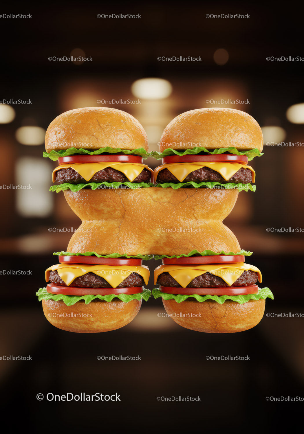 Cztery cheeseburgery połączone w kolorową ósemkę