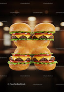 Four cheeseburgers combined into colorful number eight