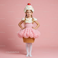 Little girl dressed as a whimsical cupcake costume