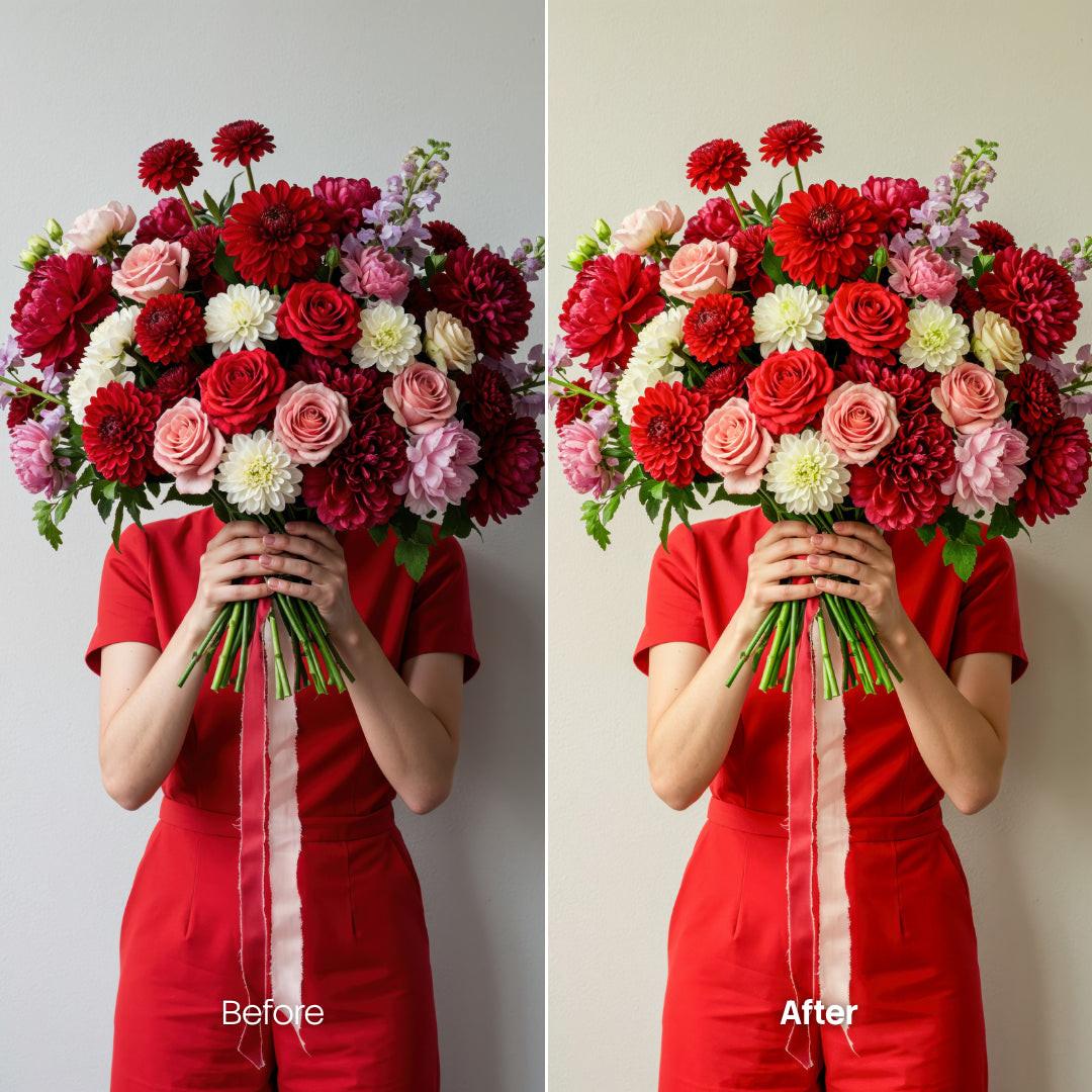 Before and after Floral LUT Pack effect