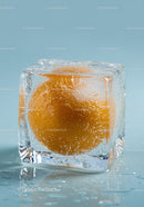 Orange Fruit Frozen Inside a Clear Ice Cube