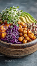 Colorful Plant-Based Bowl with Chickpeas Quinoa and Veggies
