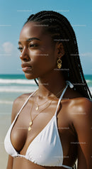 Portrait of a Young Woman with Braided Hair and Jewelry at the Beach