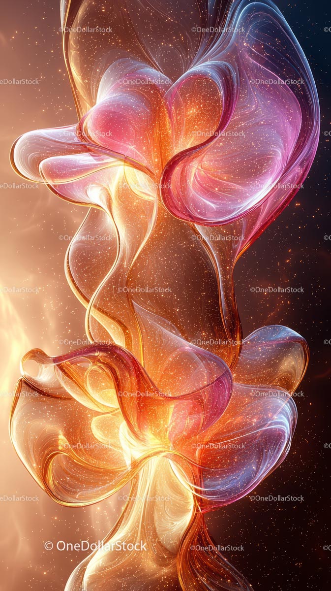 Abstract Heart Shape with Vibrant Light Trails and Cosmic Particles