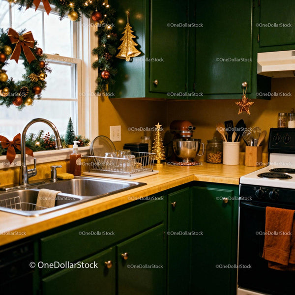 Cozy kitchen corner decorated for a warm holiday season