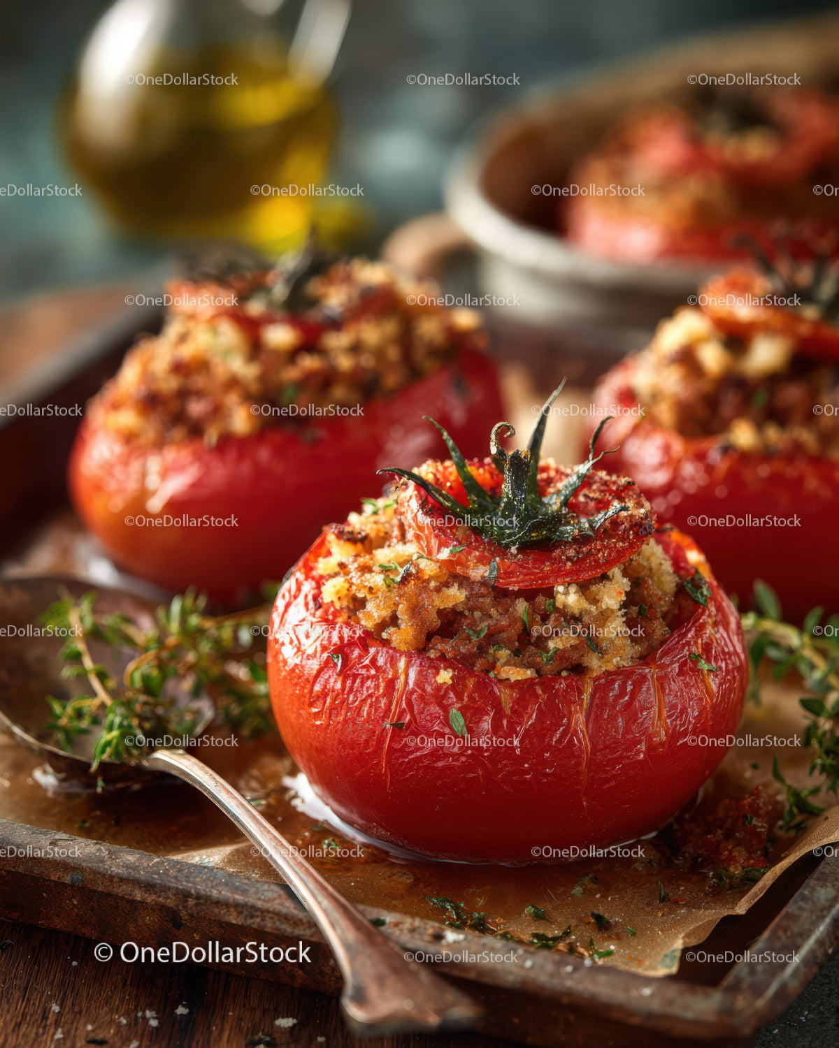 Stuffed and Baked Tomatoes with Herb Topping