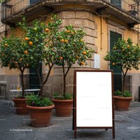 Orange Trees in Pots Along Mediterranean Street Corner