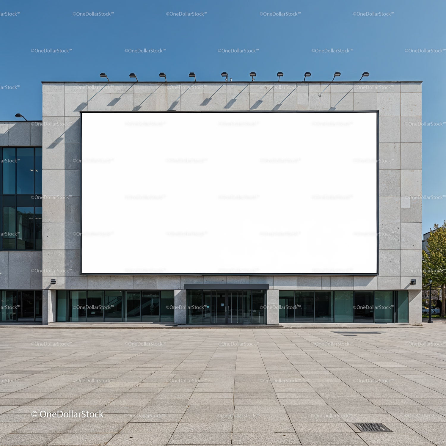 Large blank billboard on modern building facade