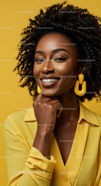 Vibrant Smiling African American Woman with Curly Hair and Bold Earrings