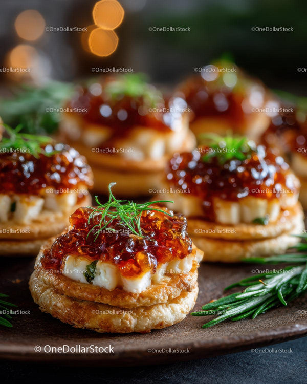 Gourmet Crostini z Serem i Galaretką z Czerwonej Papryki na Rustykalnej Tacy (28 Zdjęć)