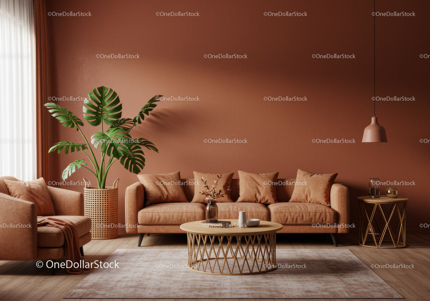 Stylish Modern Living Room with Beige Sofa and Indoor Plant