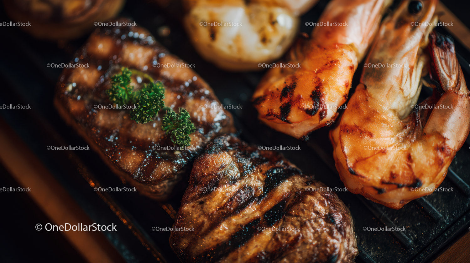 Grilled Chicken Skewers and Barbecue Meat Platter Close-Up