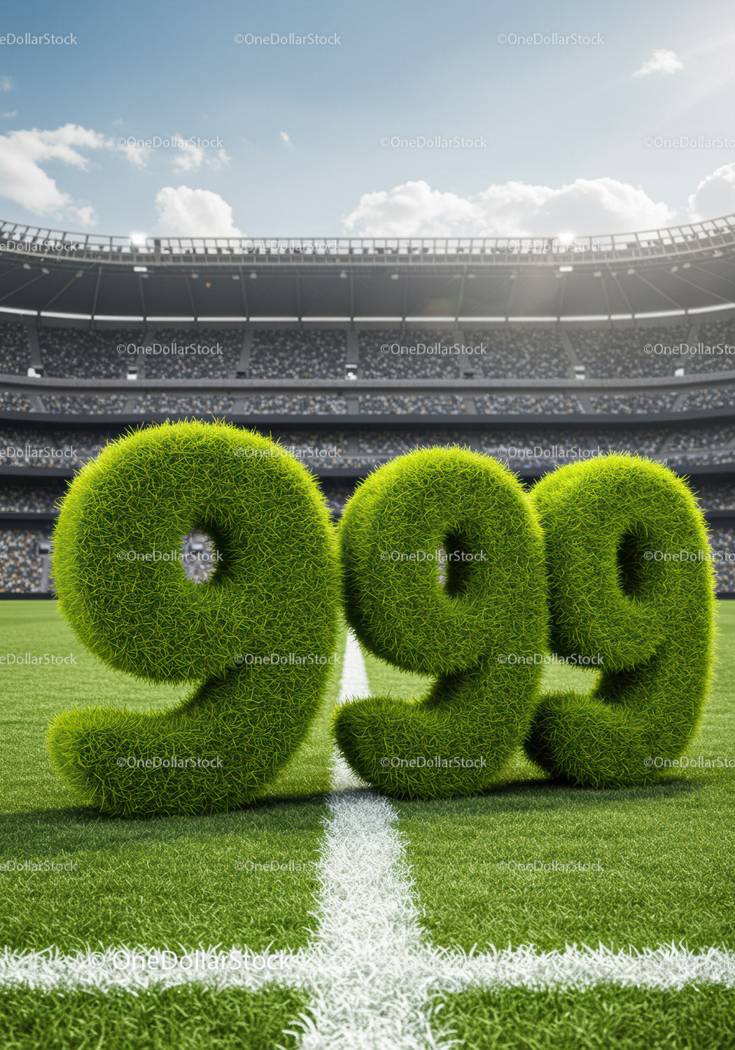 Pokryty trawą numer 999 na boisku stadionu piłkarskiego