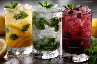 Colorful Fruit Infused Cold Drinks with Ice and Mint
