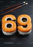 Fresh salmon sushi rolls with chopsticks on black surface