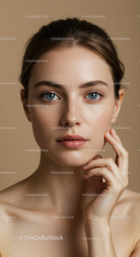 Close-up of a Young Woman with Clear Skin and Blue Eyes