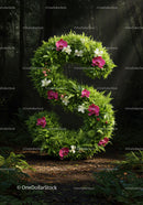 Floral Number 5 Composed of Green Leaves and Orchids