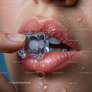 Close-Up of Glossy Lips with Ice Cube for Refreshing Hydration