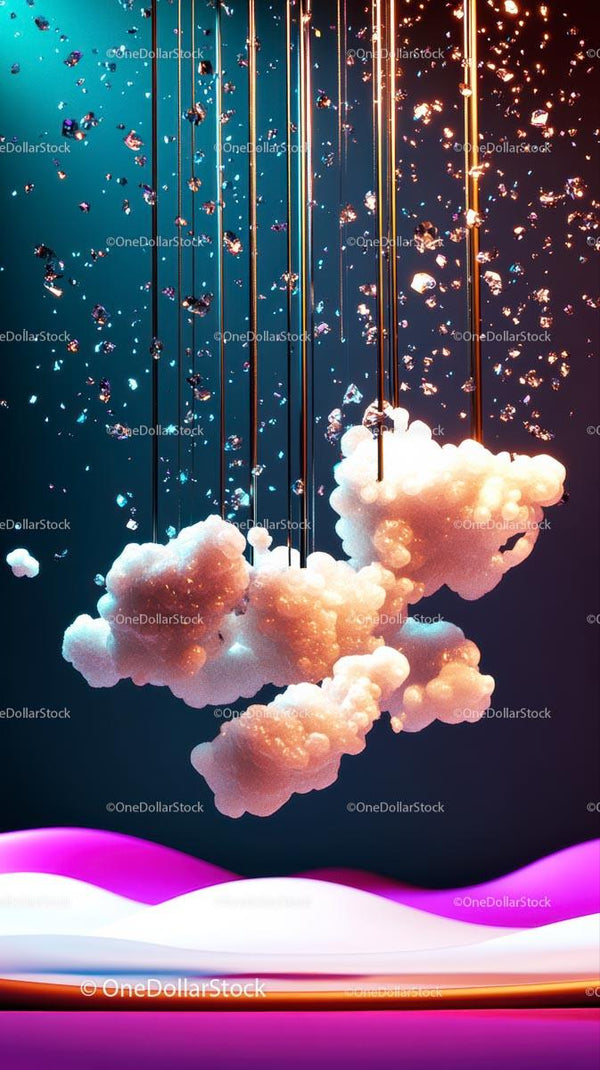 Floating Clouds with Sparkling Light Trails in Vibrant Digital Art