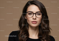 Elegant Woman Wearing Glasses in Portrait Shot with Brown Hair