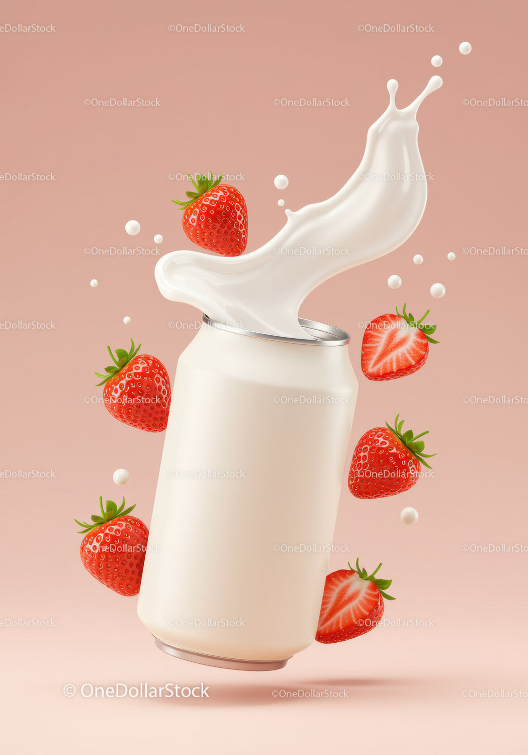 Strawberry splash pouring out of beverage can