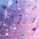 Colorful Floating Musical Notes in Purple and Pink Atmosphere