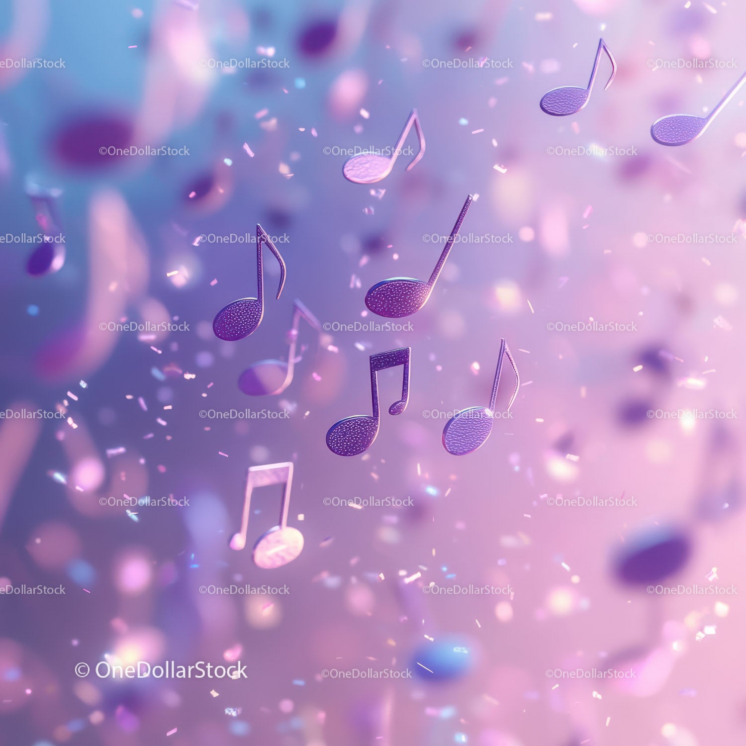 Colorful Floating Musical Notes in Purple and Pink Atmosphere