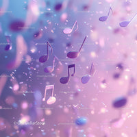 Colorful Floating Musical Notes in Purple and Pink Atmosphere