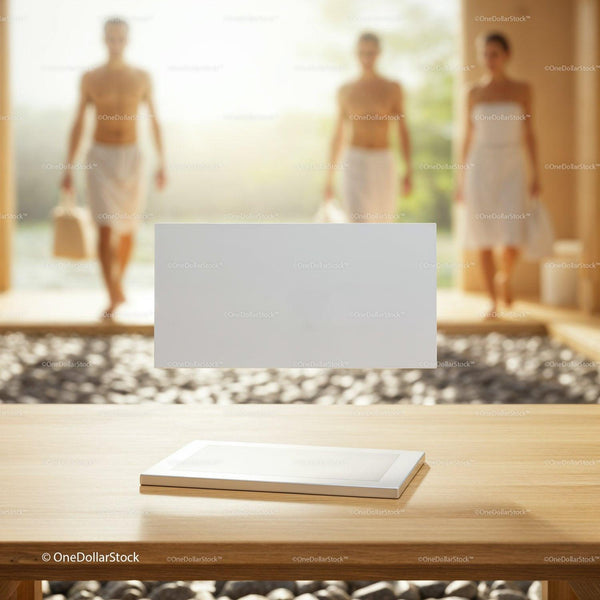Spa Guests Walking into Relaxing Wellness Center JPG Mockup Image