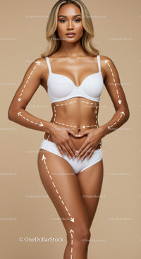 Confident Woman in White Lingerie with Elegant Pose on Neutral Background