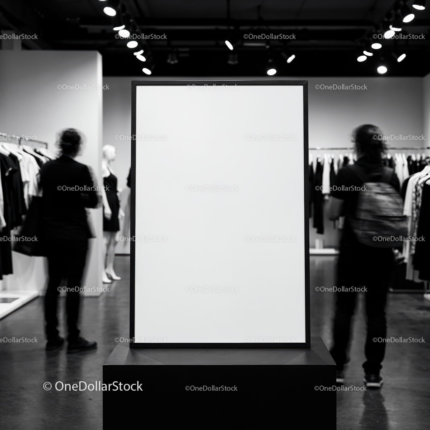 Blank Poster Stand in Modern Fashion Store Interior