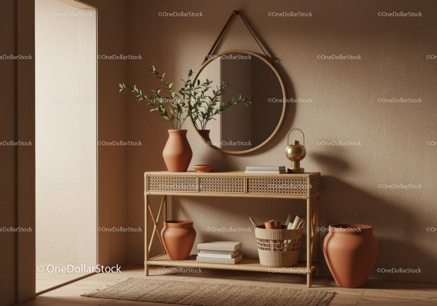Minimalist Boho Entryway with Rattan Console and Decor