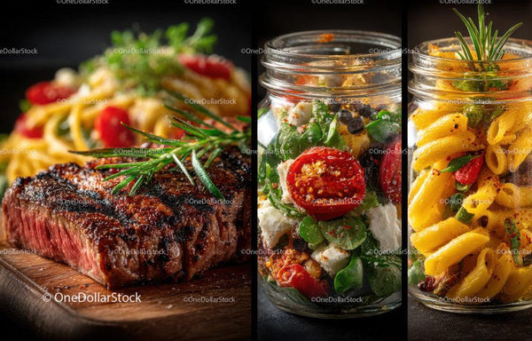 Juicy Grilled Steak with Pasta Salad and Fresh Vegetables