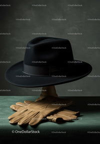 Elegant Black Fedora Hat and Leather Gloves for Fashion Styling