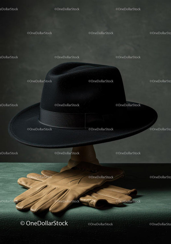 Elegant Black Fedora Hat and Leather Gloves for Fashion Styling
