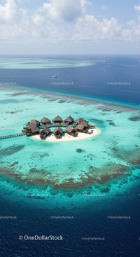 Overwater Bungalows on Turquoise Ocean with Sandy Beach and Scenic View
