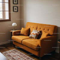 Elegant Orange Sofa in Cozy Modern Living Room with Pillows