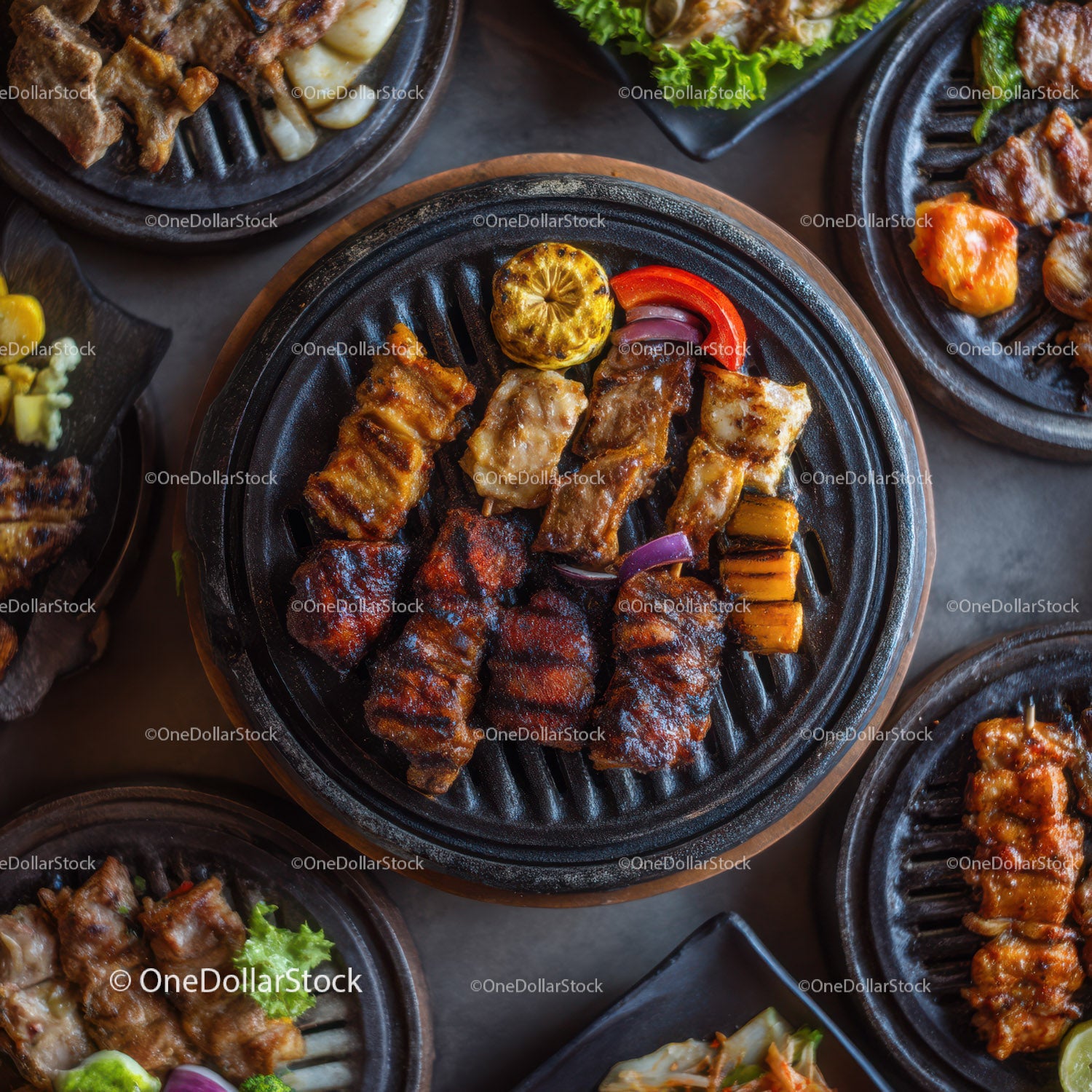 Korean Barbecue with Juicy Marinated Ribs and Grilled Vegetables