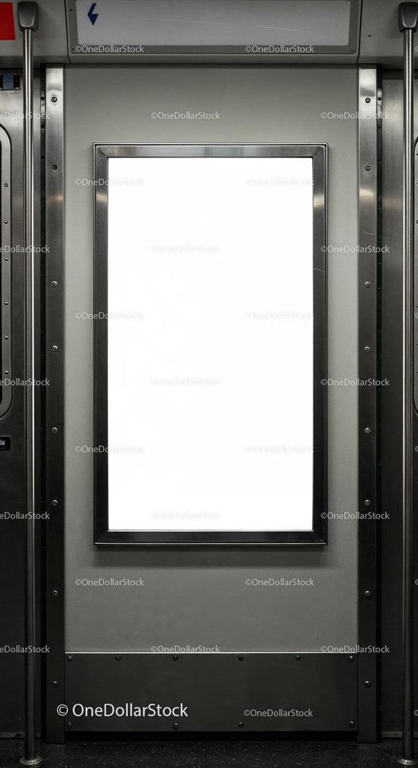 Blank Advertisement Frame Inside Subway Train Door JPG Mockup Image