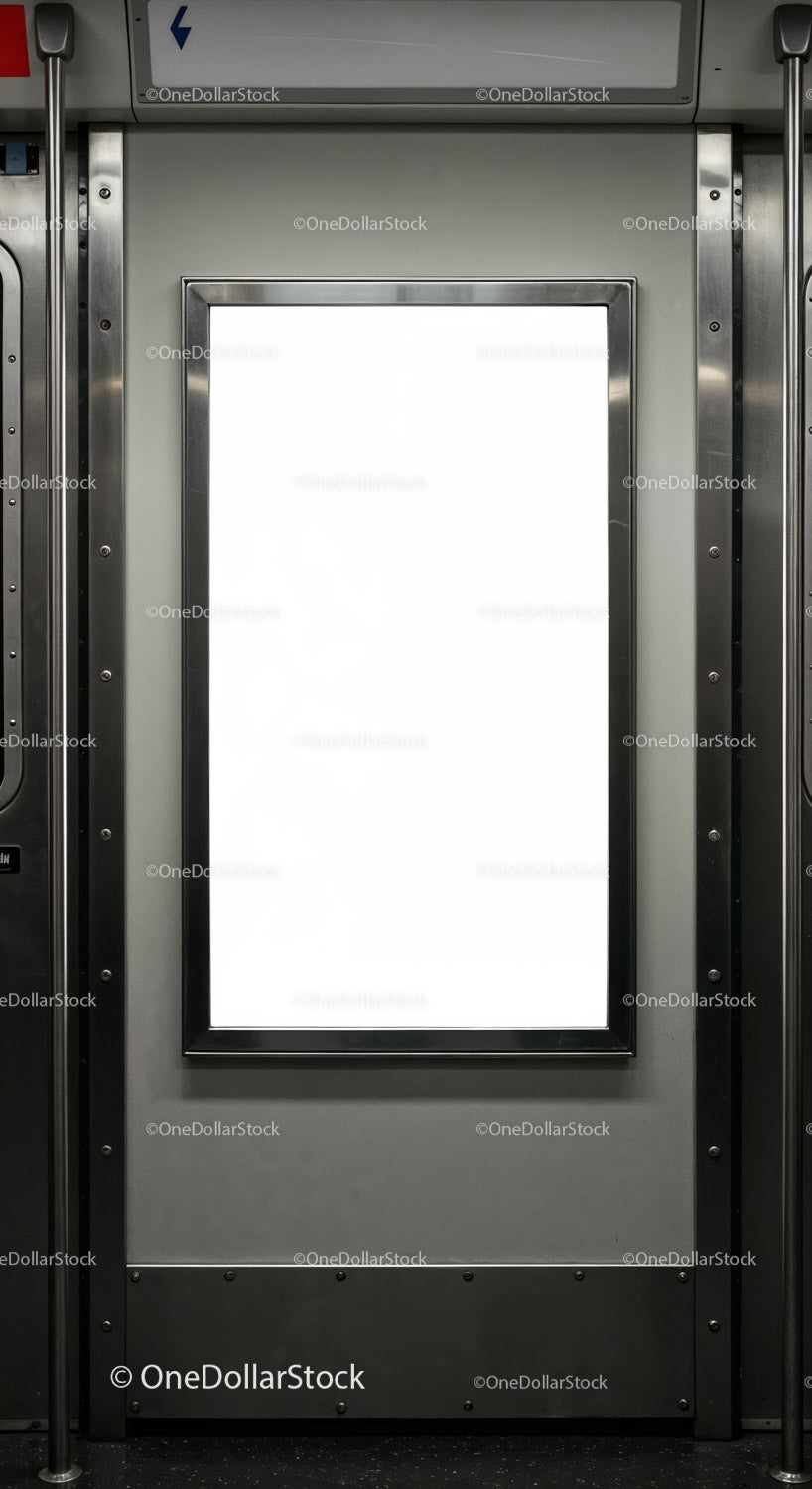 Blank Advertisement Frame Inside Subway Train Door